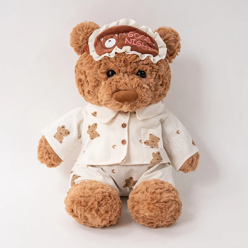 Kawaii Ryan Pajama Bear & Birthday Bear Plush Toy Stuffed Soft Teddy Bear with Eye Mask Pajama and Cake Doll Kid Birthday Gift